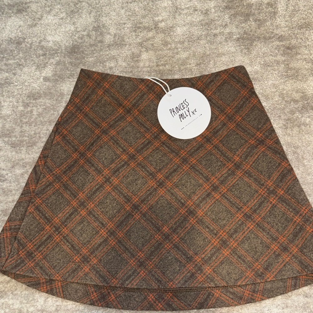 Princess Polly Checkered Mini Skirt in Brown and Orange